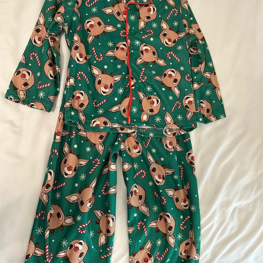 Rudolph Toddler Boys 3T Green Christmas Pajama Set Long Sleeve • Size: Boys
